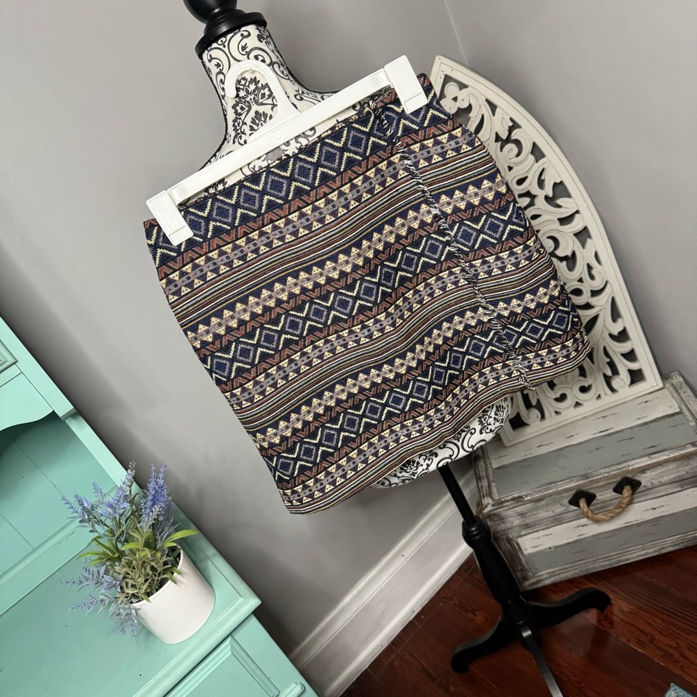 Cato x Established 1946 Boho Aztec Fringe Mini Skirt Cocktail Party Tribal